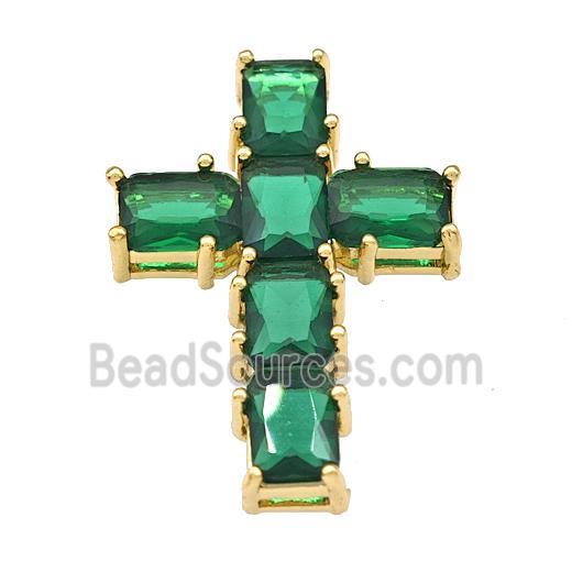 Copper Cross Pendant Micro Pave Green Crystal Gold Plated