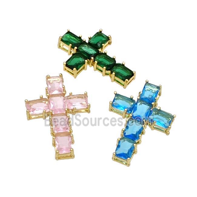 Copper Cross Pendant Micro Pave Crystal Gold Plated Mixe