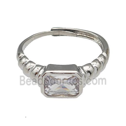 Copper Rings Micro Pave Zirconia Adjustable Platinum Plated