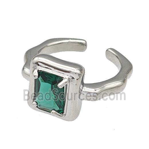 Copper Rings Micro Pave Green Crystal Platinum Plated