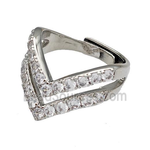 Copper Rings Micro Pave Zirconia Adjustable Platinum Plated