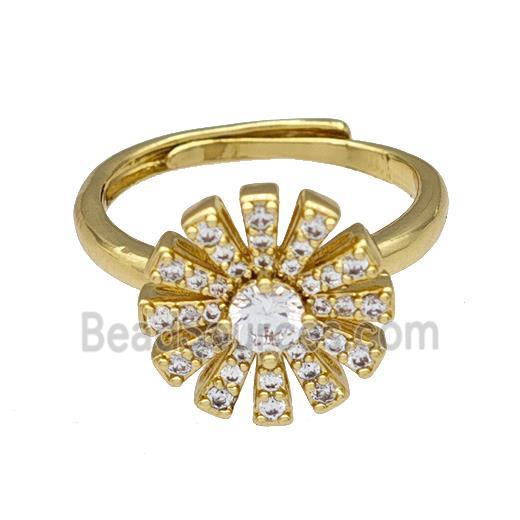 Copper Sun Rings Micro Pave Zirconia Adjustable Gold Plated