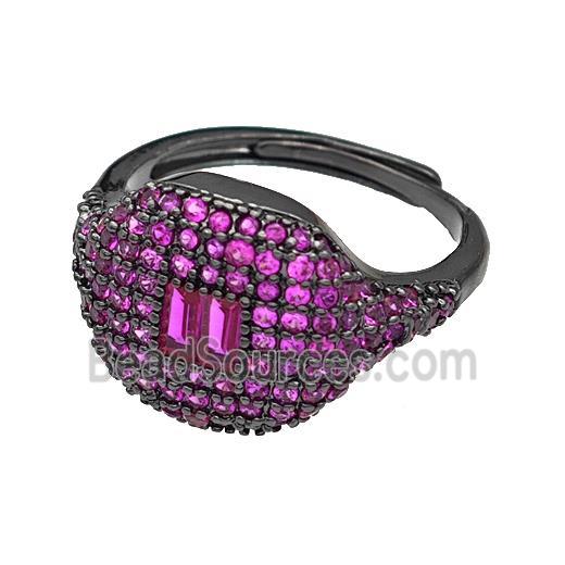 Copper Rings Micro Pave Fuchsia Zirconia Adjustable Black Plated