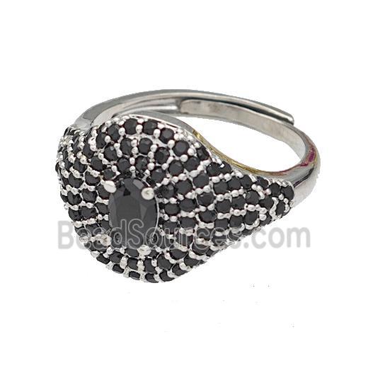 Copper Rings Micro Pave Black Zirconia Adjustable Platinum Plated