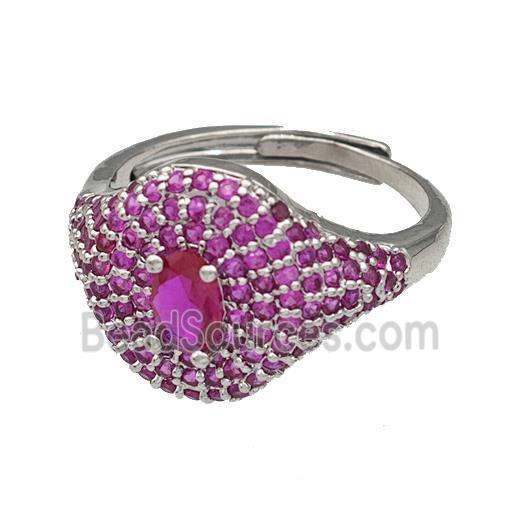 Copper Rings Micro Pave Fuchsia Zirconia Adjustable Platinum Plated