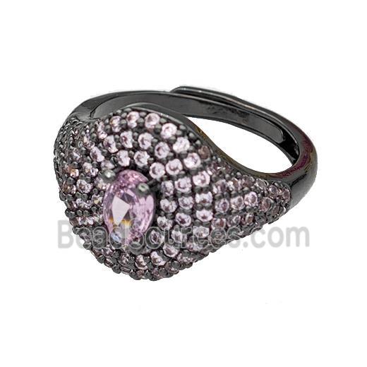 Copper Rings Micro Pave Pink Zirconia Adjustable Black Plated