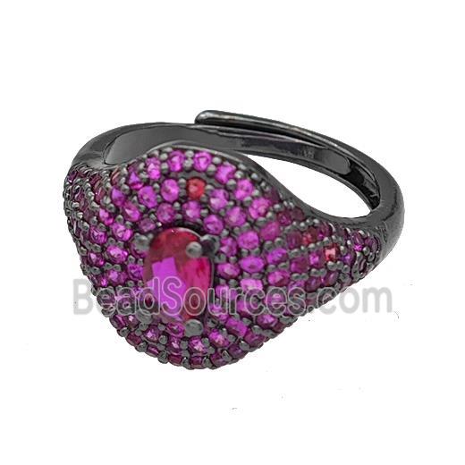 Copper Rings Micro Pave Fuchsia Zirconia Adjustable Black Plated