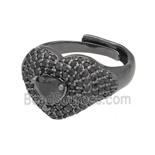 Copper Heart Rings Micro Pave Zirconia Adjustable Black Plated