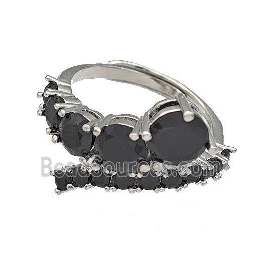 Copper Rings Micro Pave Black Zirconia Adjustable Platinum Plated