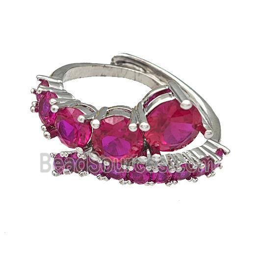 Copper Rings Micro Pave Fuchsia Zirconia Adjustable Platinum Plated