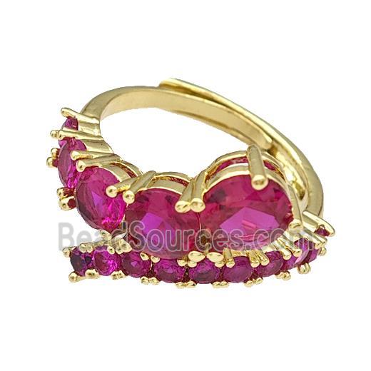 Copper Rings Micro Pave Fuchsia Zirconia Adjustable Gold Plated