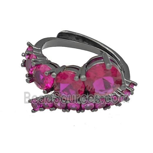 Copper Rings Micro Pave Fuchsia Zirconia Adjustable Black Plated