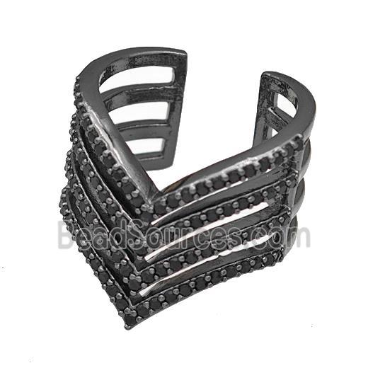 Copper Rings Micro Pave Black Zirconia Black Plated