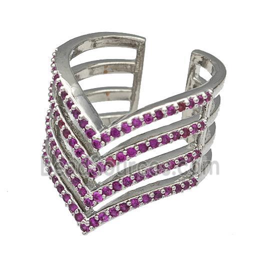 Copper Rings Micro Pave Fuchsia Zirconia Platinum Plated