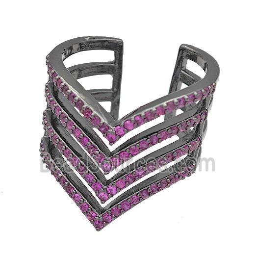 Copper Rings Micro Pave Fuchsia Zirconia Black Plated