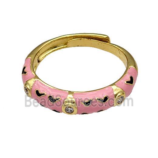 Copper Rings Pave Zircon Pink Enamel Adjustable Gold Plated