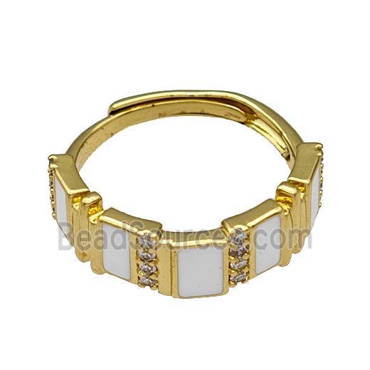 Copper Rings Pave Zircon White Enamel Adjustable Gold Plated