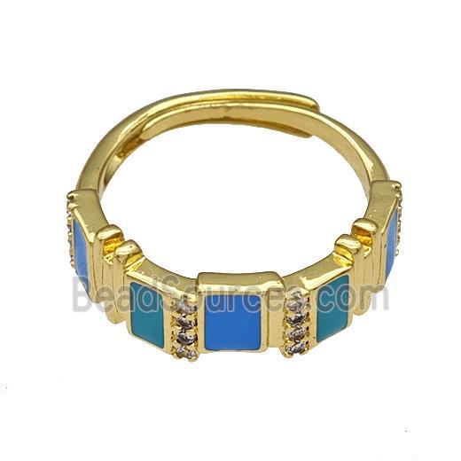 Copper Rings Pave Zircon Blue Enamel Adjustable Gold Plated