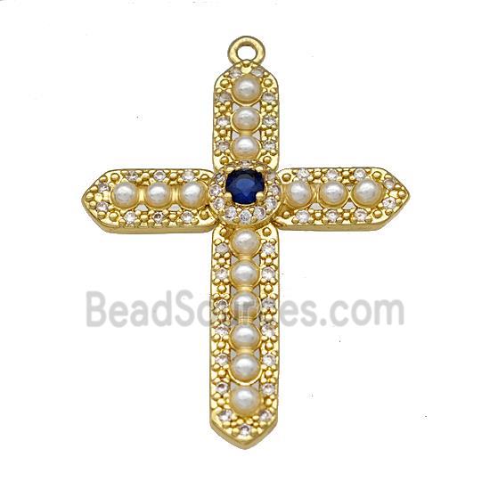 Copper Cross Pendant Micro Pave Pearlized Resin Gold Plated