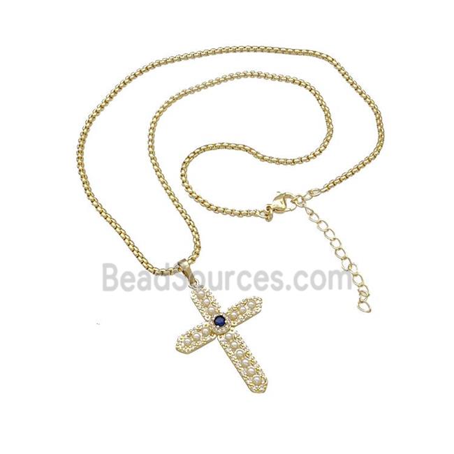 Copper Cross Necklace Micro Pave Pearlized Resin Gold Plated