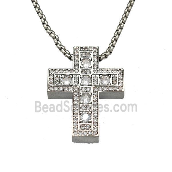 Copper Cross Necklace Micro Pave Zirconia Platinum Plated