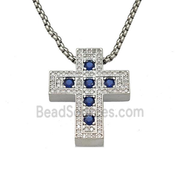 Copper Cross Necklace Micro Pave Zirconia Platinum Plated