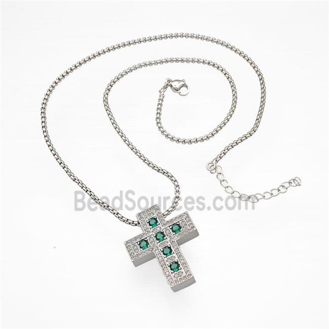 Copper Cross Necklace Micro Pave Zirconia Platinum Plated