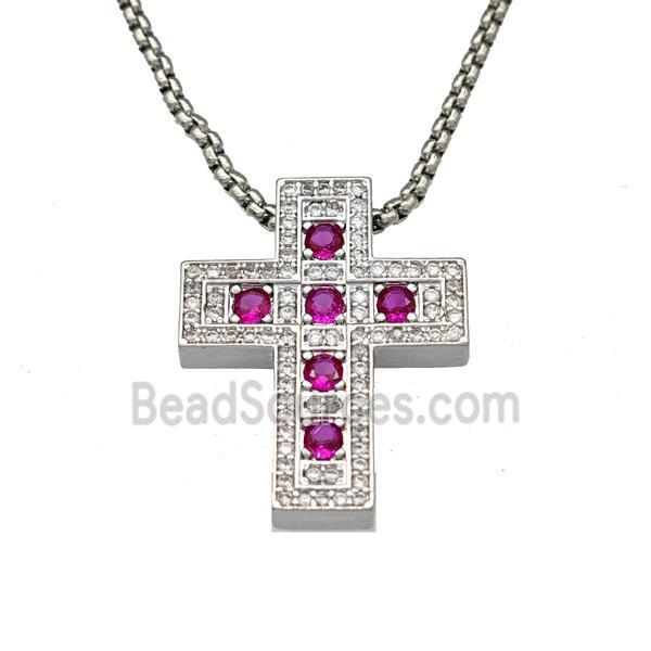 Copper Cross Necklace Micro Pave Zirconia Platinum Plated