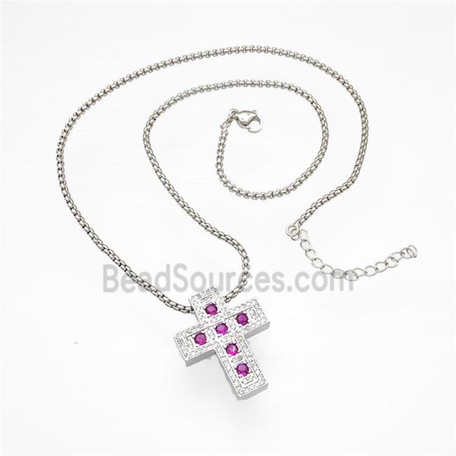 Copper Cross Necklace Micro Pave Zirconia Platinum Plated