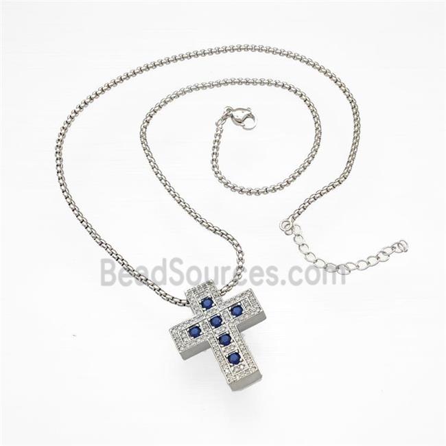 Copper Cross Necklace Micro Pave Zirconia Platinum Plated