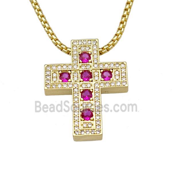 Copper Cross Necklace Micro Pave Zirconia Gold Plated