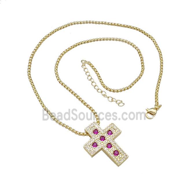 Copper Cross Necklace Micro Pave Zirconia Gold Plated