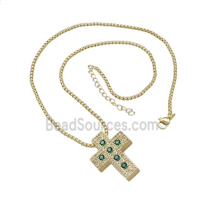 Copper Cross Necklace Micro Pave Zirconia Gold Plated