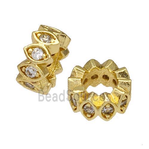 Copper Rondelle Beads Micro Pave Zirconia Large Hole Gold Plated