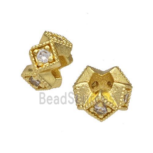 Copper Rondelle Beads Micro Pave Zirconia Gold Plated