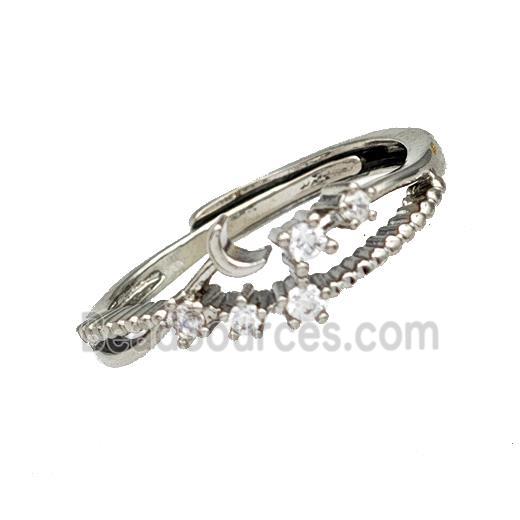 Copper Rings Micro Pave Zirconia Flower Adjustable Platinum Plated