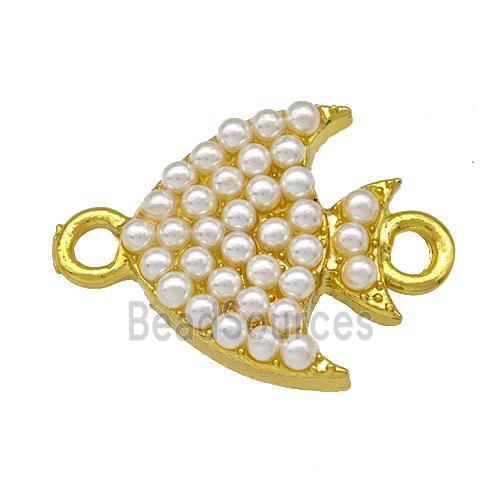 Copper Fish Connector Pave Pearlized Resin Gold Plated