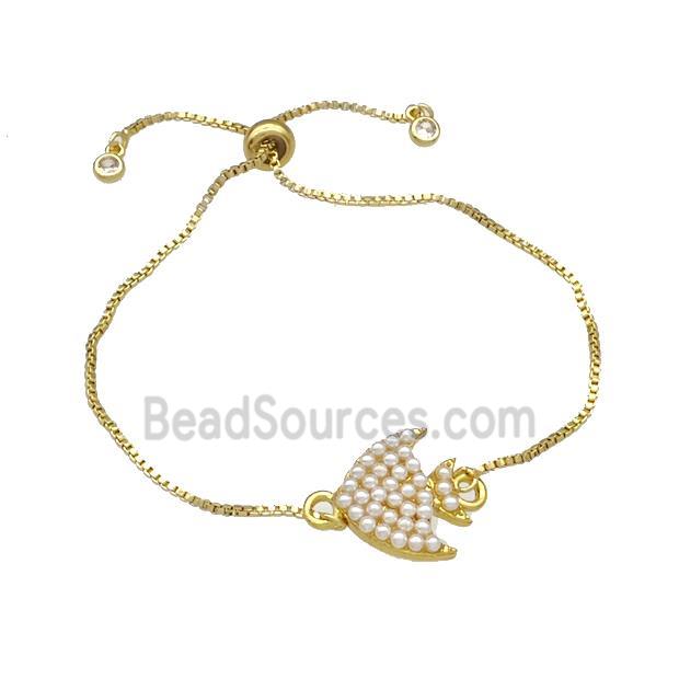 Fish Charms Copper Bracelets Pave Pearlized Resin Adjustable Gold Plated