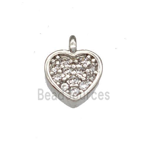 Copper Heart Pendant Pave Zirconia Platinum Plated