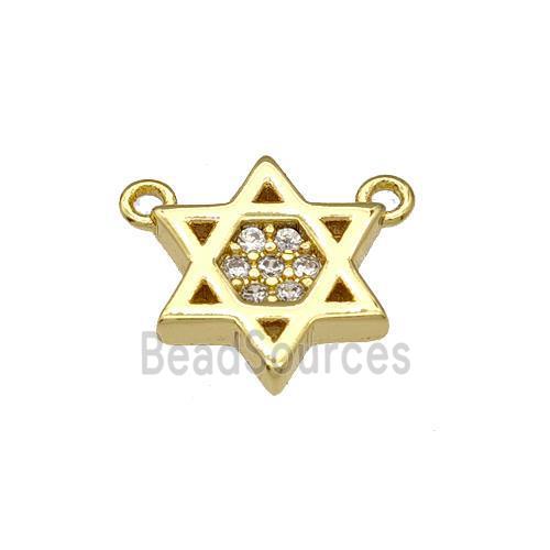 Copper David Star Pendant Micropave Zirconia 2loops Gold Plated