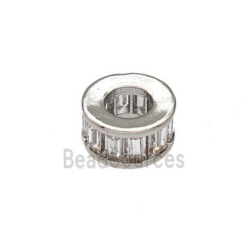 Copper Heishi Beads Spacer Pave Zircon Large Hole Platinum Plated