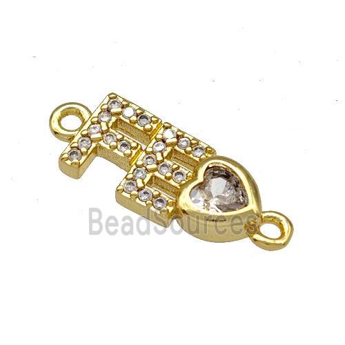 Copper FE Heart Connector Pave Zircon Gold Plated