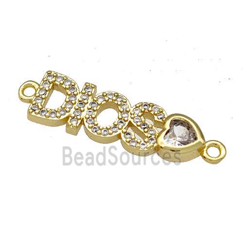 Copper DIOS Heart Connector Pave Zircon Gold Plated