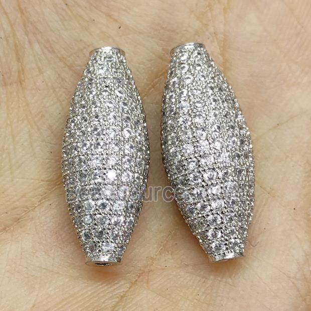 Copper Rice Beads Micro Pave Zirconia Platinum Plated