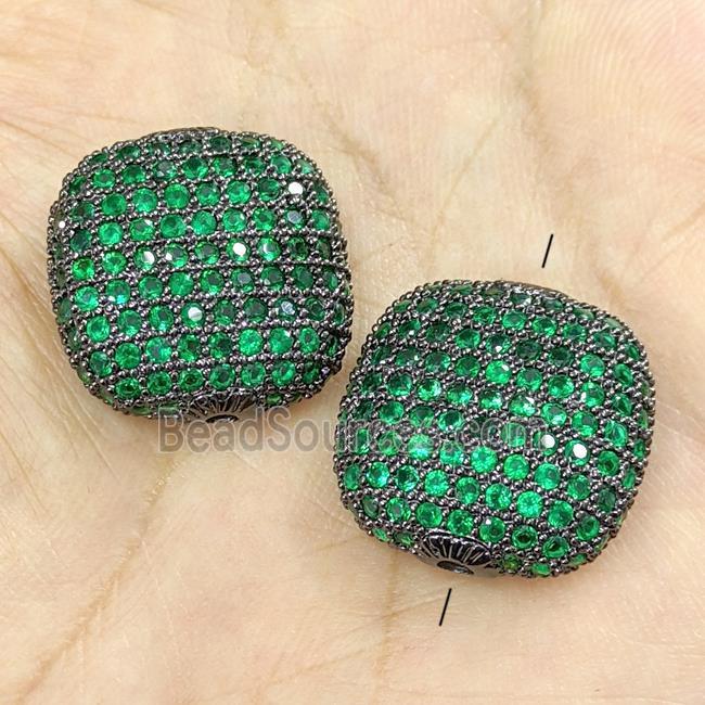 Copper Square Beads Micro Pave Green Zirconia Black Plated