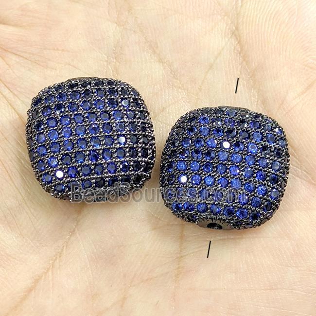 Copper Square Beads Micro Pave Blue Zirconia Black Plated