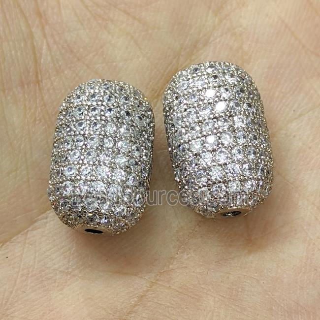 Copper Barrel Beads Micro Pave Zirconia Platinum Plated