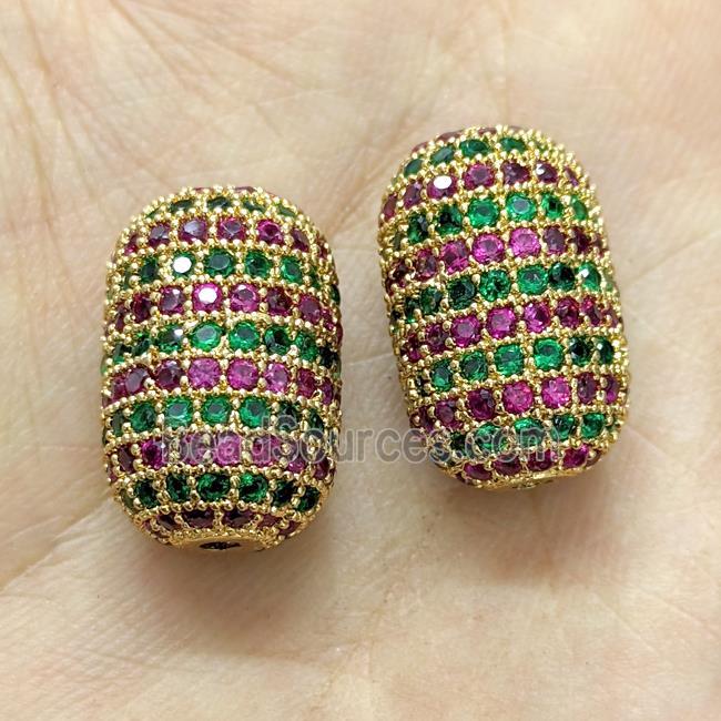 Copper Barrel Beads Micro Pave Zirconia Multicolor Gold Plated