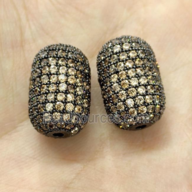 Copper Barrel Beads Micro Pave Yellow Zirconia Black Plated