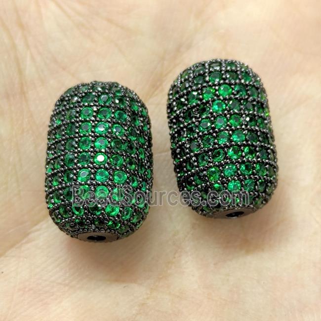 Copper Barrel Beads Micro Pave Green Zirconia Black Plated